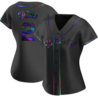Women's Replica Black Holographic Curt Casali San Francisco Giants Alternate Jersey